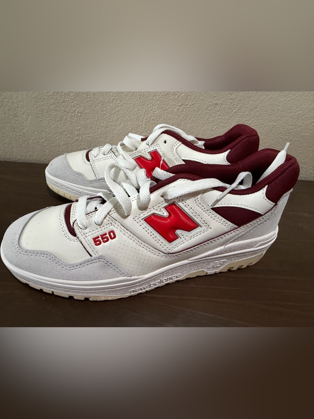 New Balance 550 Men’s Sneakers — White and Red